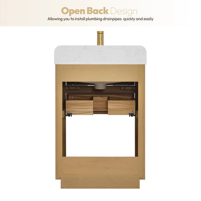 24" Vinnova Harbin Freestanding Bathroom Vanity | Single Sink | White Stone