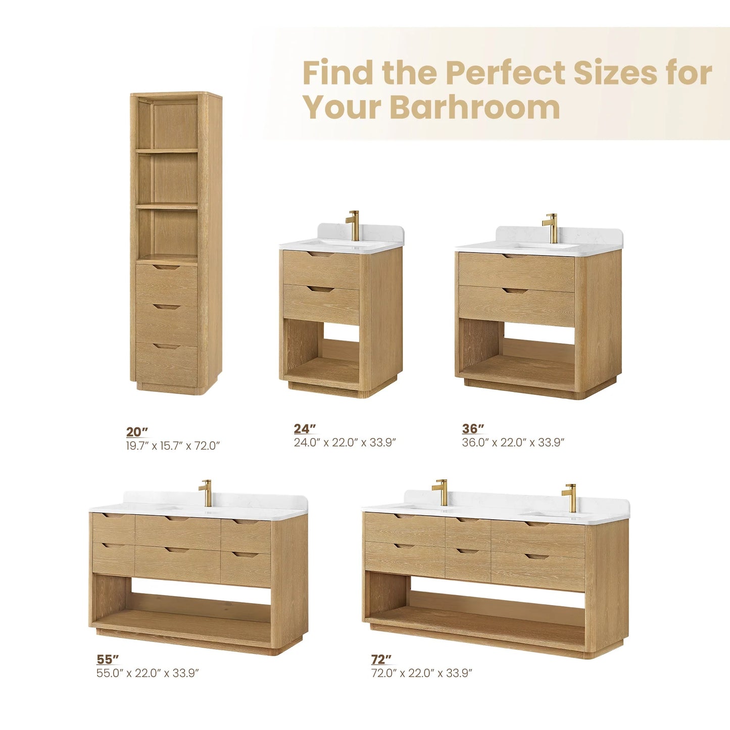 24" Vinnova Harbin Freestanding Bathroom Vanity | Single Sink | White Stone