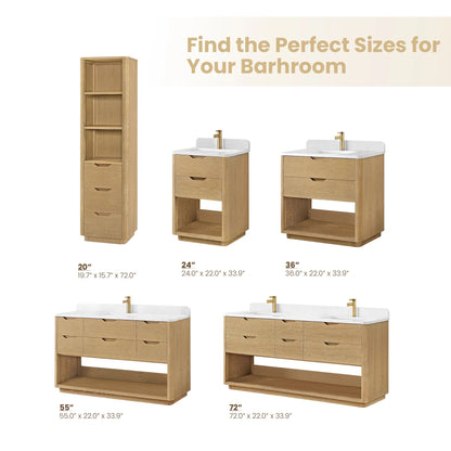 24" Vinnova Harbin Freestanding Bathroom Vanity | Single Sink | White Stone