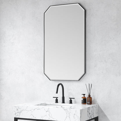 Vinnova, Sabadell 24 in. W x 40 in. H Octagon Metal Wall Mirror in Matte Black
