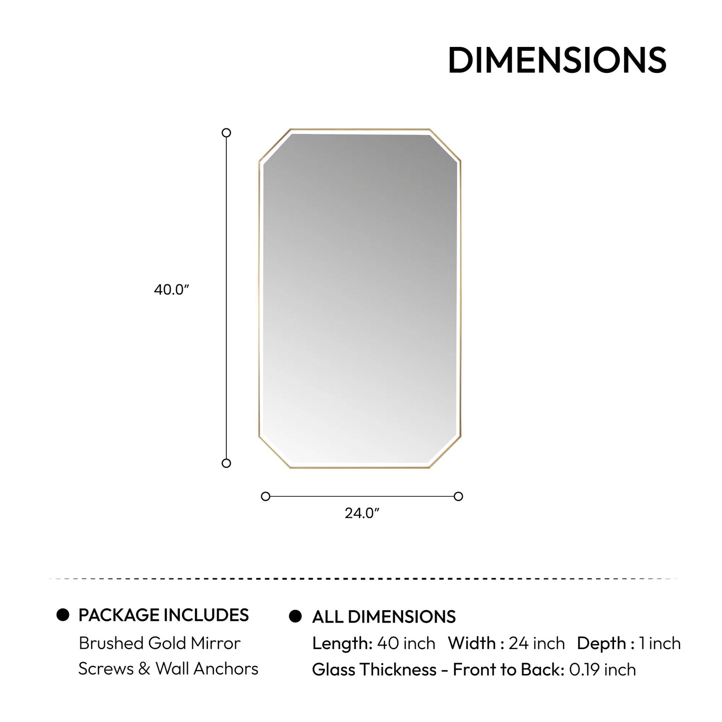 Vinnova, Sabadell 24 in. W x 40 in. H Octagon Metal Wall Mirror in Matte Black