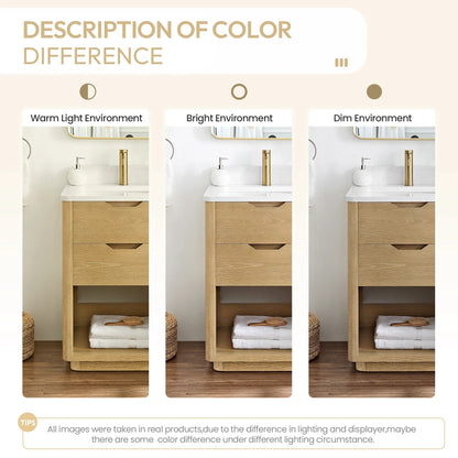 24" Vinnova Harbin Freestanding Bathroom Vanity | Single Sink | White Stone