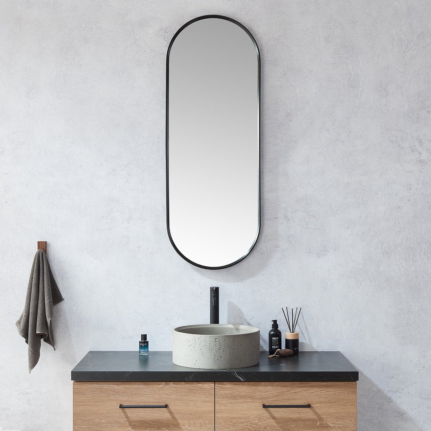 Vinnova, Luarca 18 in. W x 48 in. H Oval Metal Wall Mirror in Brushed Black