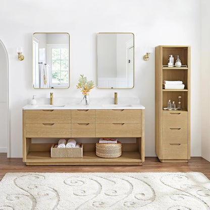 Vinnova, Harbin 72" Free-standing Double Bath Vanity in Washed Ash Grey with White Grain Stone Top