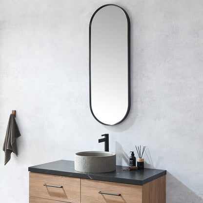 Vinnova, Luarca 18 in. W x 48 in. H Oval Metal Wall Mirror in Brushed Black