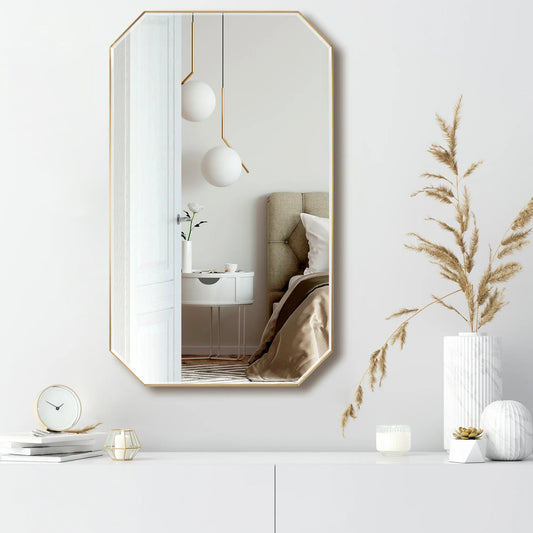 Vinnova, Sabadell 24 in. W x 40 in. H Octagon Metal Wall Mirror in Brushed Gold