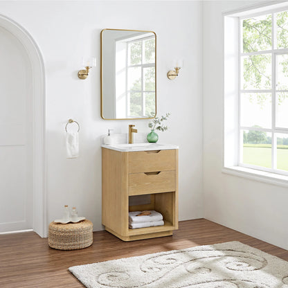 24" Vinnova Harbin Freestanding Bathroom Vanity | Single Sink | White Stone