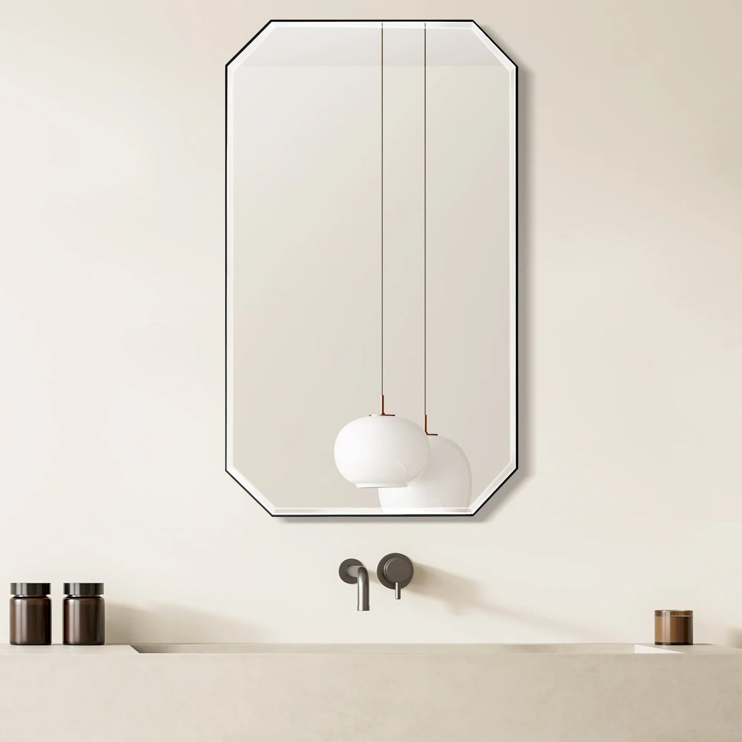 Vinnova, Sabadell 24 in. W x 40 in. H Octagon Metal Wall Mirror in Matte Black