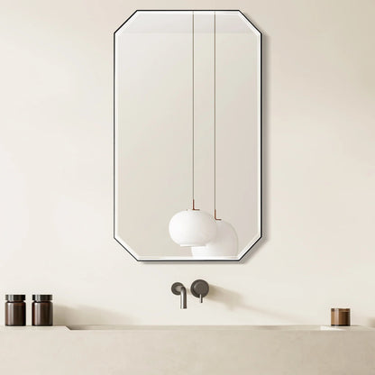 Vinnova, Sabadell 24 in. W x 40 in. H Octagon Metal Wall Mirror in Matte Black