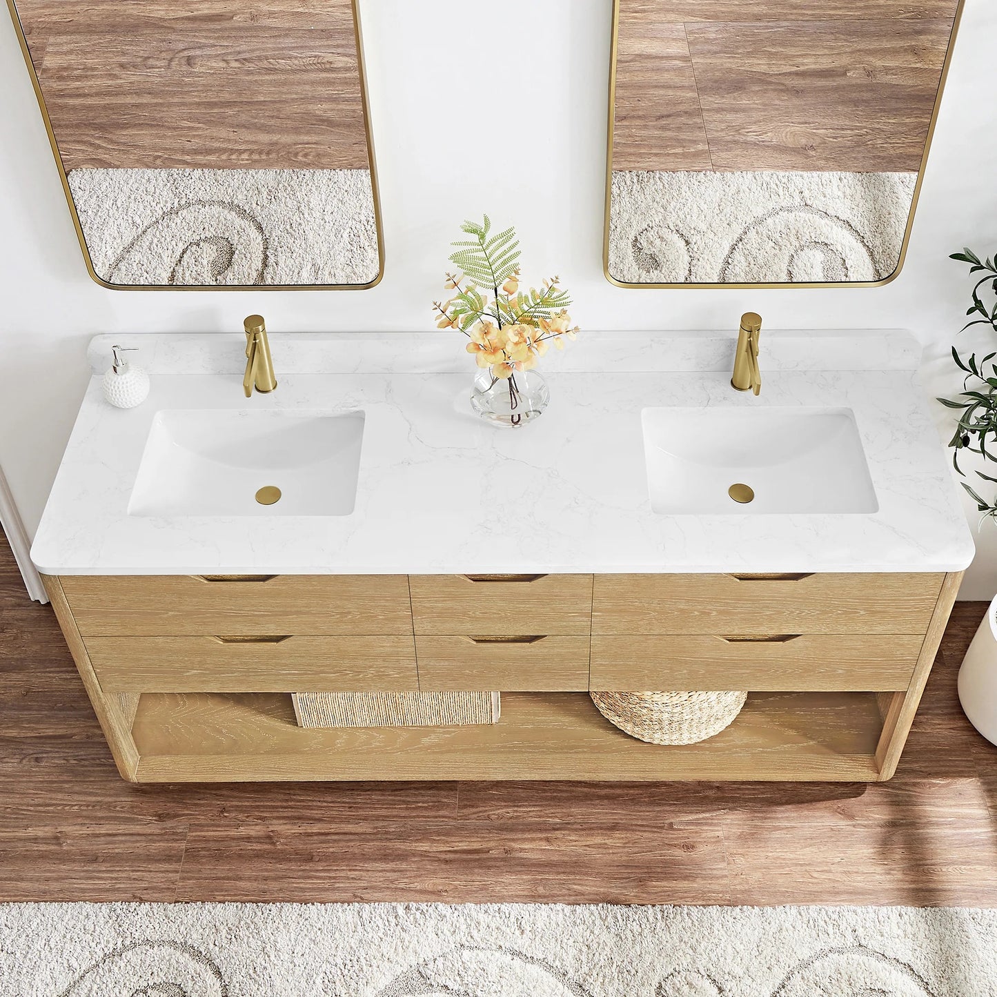 Vinnova, Harbin 72" Free-standing Double Bath Vanity in Washed Ash Grey with White Grain Stone Top