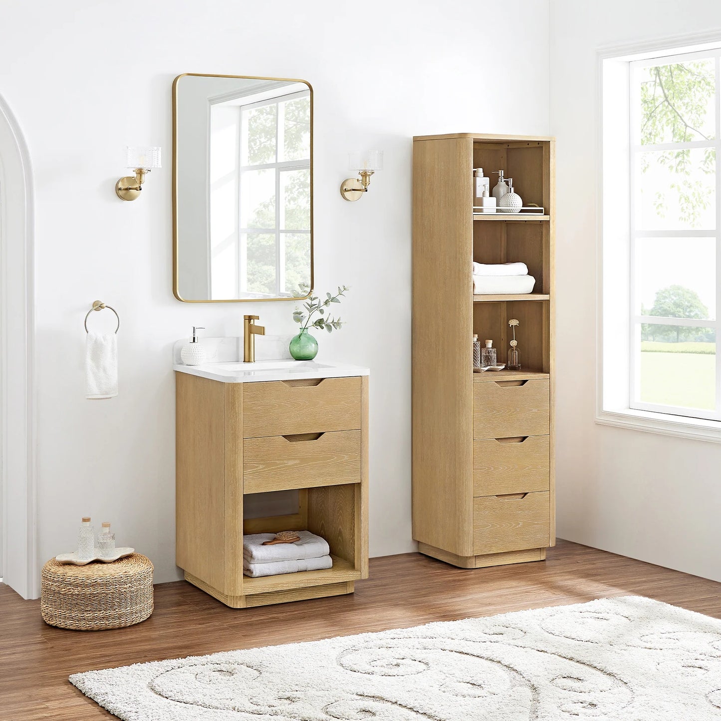 24" Vinnova Harbin Freestanding Bathroom Vanity | Single Sink | White Stone