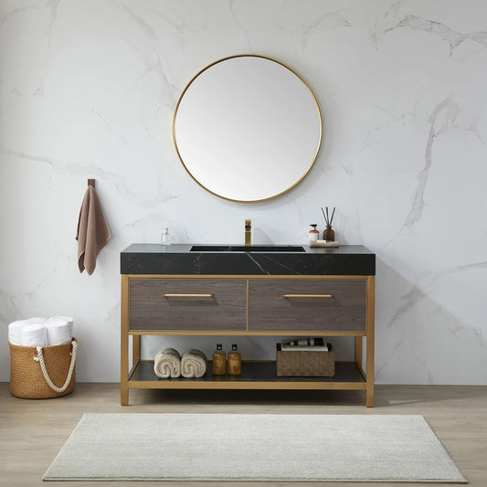 Vinnova, Cascante 35.4 in. W x 35.4 in. H Round Metal Wall Mirror in Brushed Gold