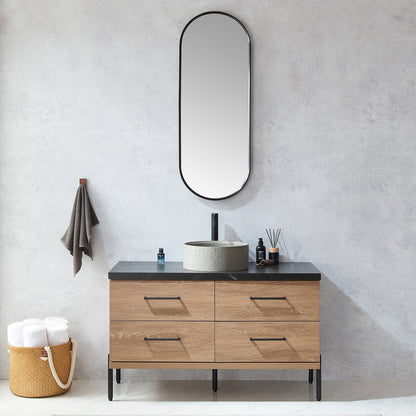 Vinnova, Luarca 18 in. W x 48 in. H Oval Metal Wall Mirror in Brushed Black