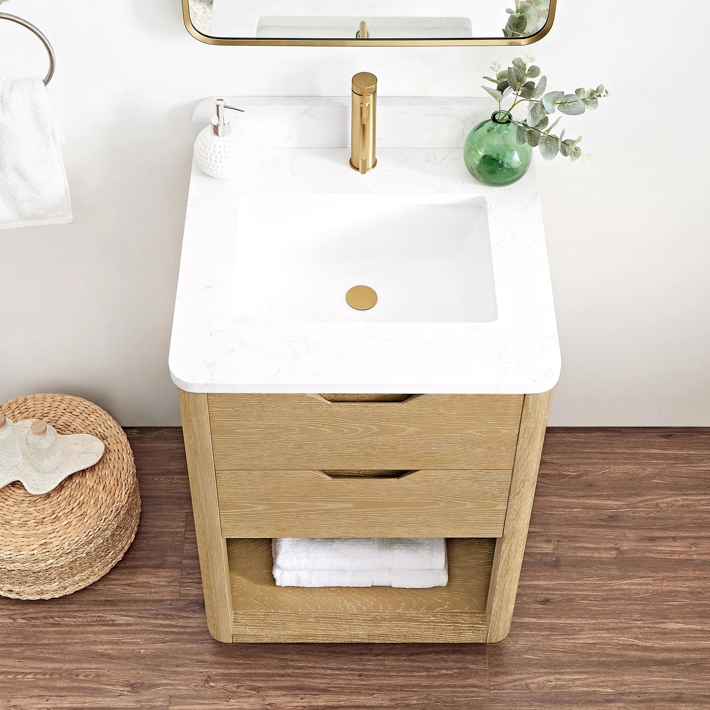 24" Vinnova Harbin Freestanding Bathroom Vanity | Single Sink | White Stone