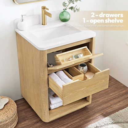 24" Vinnova Harbin Freestanding Bathroom Vanity | Single Sink | White Stone