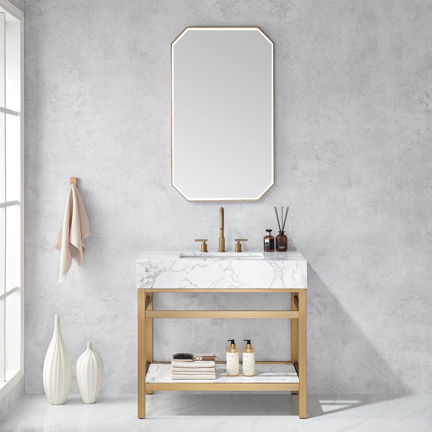 Vinnova, Sabadell 24 in. W x 40 in. H Octagon Metal Wall Mirror in Matte Black