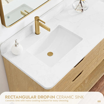 24" Vinnova Harbin Freestanding Bathroom Vanity | Single Sink | White Stone
