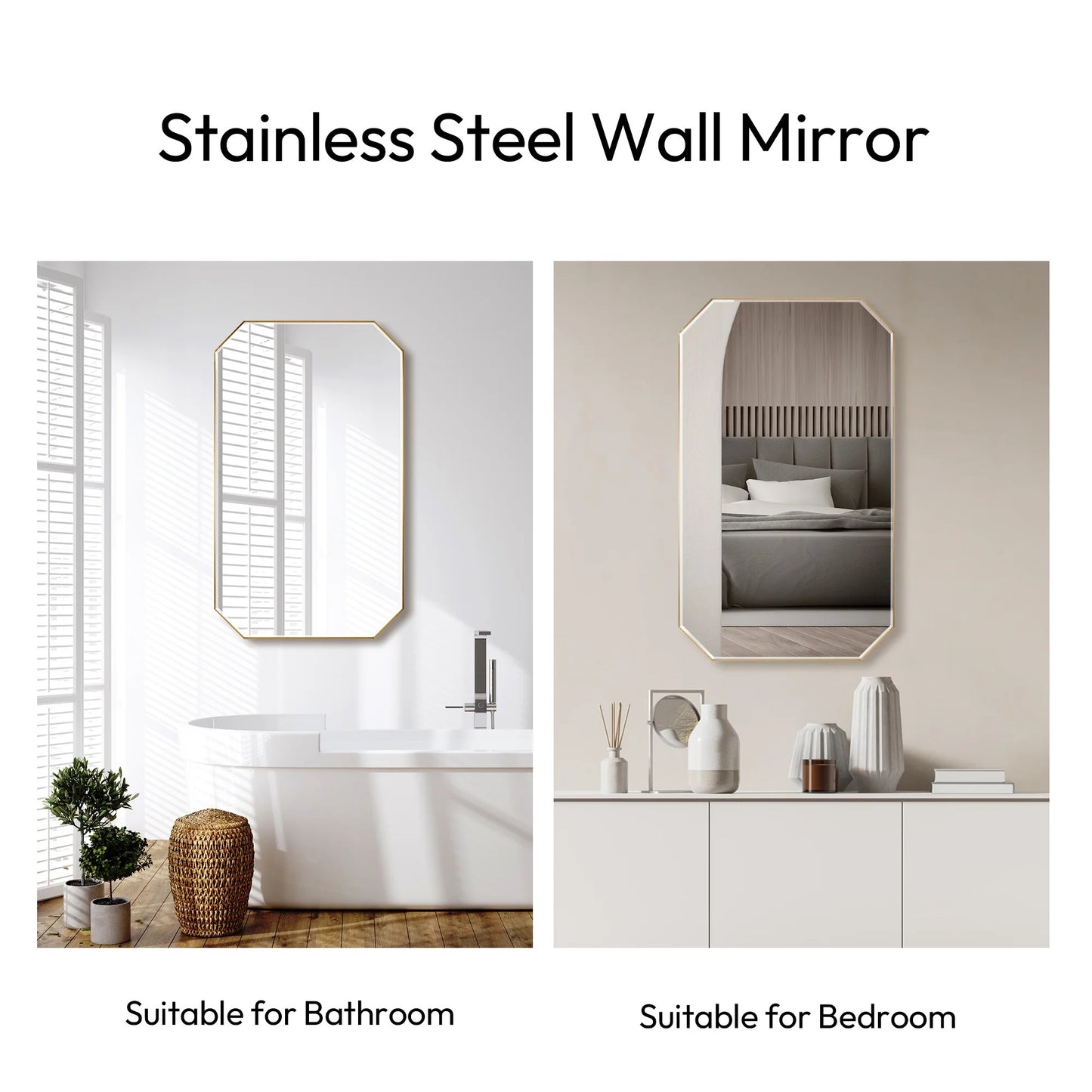 Vinnova, Sabadell 24 in. W x 40 in. H Octagon Metal Wall Mirror in Matte Black