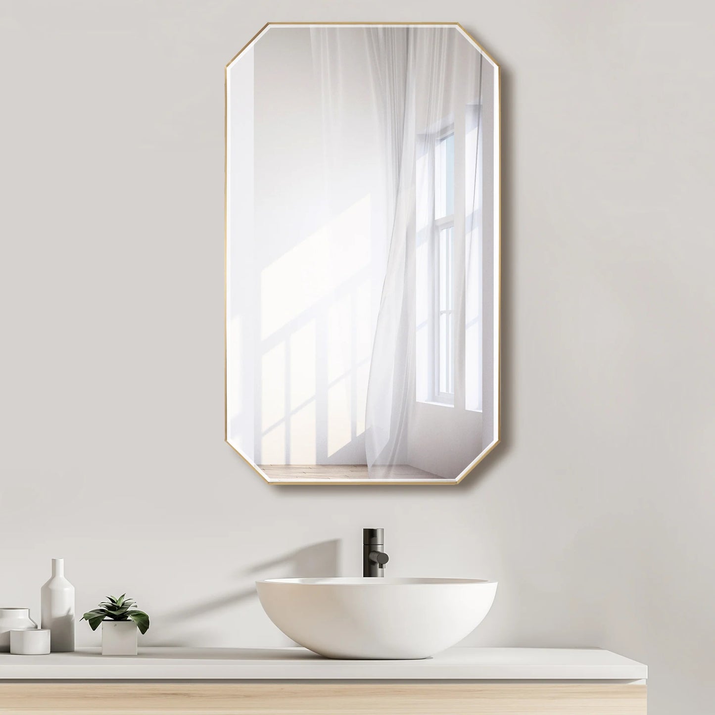 Vinnova, Sabadell 24 in. W x 40 in. H Octagon Metal Wall Mirror in Matte Black