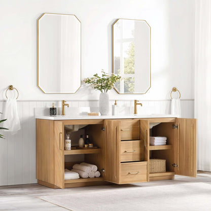 Vinnova, Karachi 72" Double Sink Bath Vanity in Acacia Classic Gray with White Grain Composite Stone Top, elegant bathroom setup