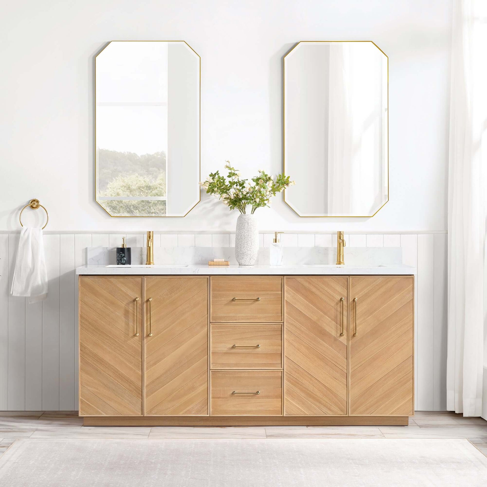 Vinnova, Karachi 72" Double Sink Bath Vanity in Acacia Classic Gray with White Grain Composite Stone Top, elegant bathroom vanity
