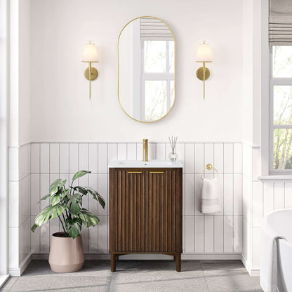 Vinnova, Mumbai 24" Free-standing Single Bath Vanity in Aged Dark Brown Oak with Drop-In White Ceramic Basin Top, bathroom vanity