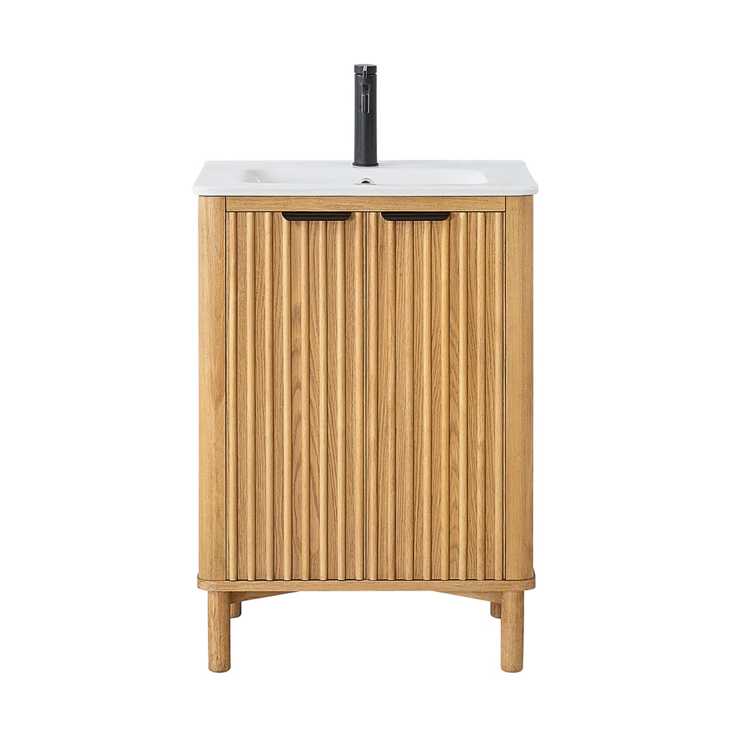 Vinnova, Mumbai 24" Free-standing Single Bath Vanity in Oak Weathering Light Brown with Drop-In White Ceramic Basin Top, bathroom vanity
