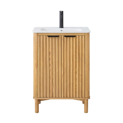 Vinnova, Mumbai 24" Free-standing Single Bath Vanity in Oak Weathering Light Brown with Drop-In White Ceramic Basin Top, bathroom vanity