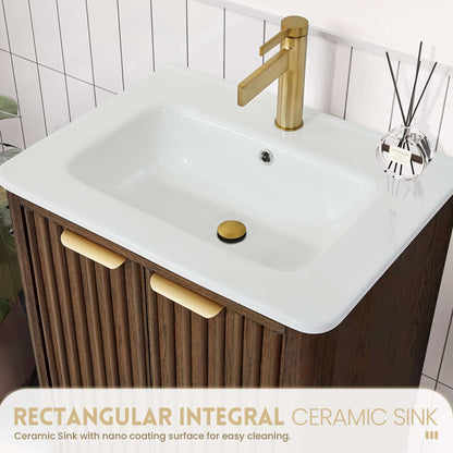 Vinnova, Mumbai 24" Free-standing Single Bath Vanity in Aged Dark Brown Oak with Drop-In White Ceramic Basin Top in bathroom