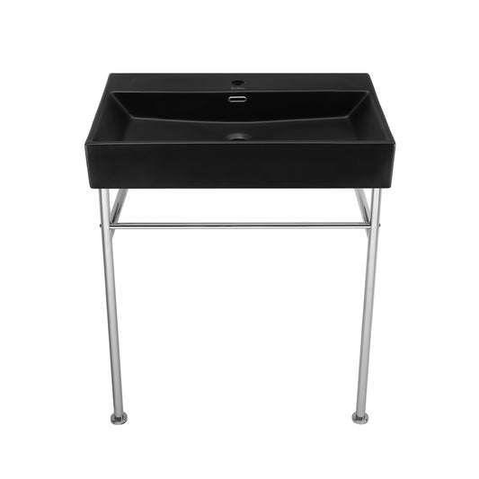 Swiss Madison, Claire 30 Ceramic Console Sink Matte Black Basin Chrome Legs