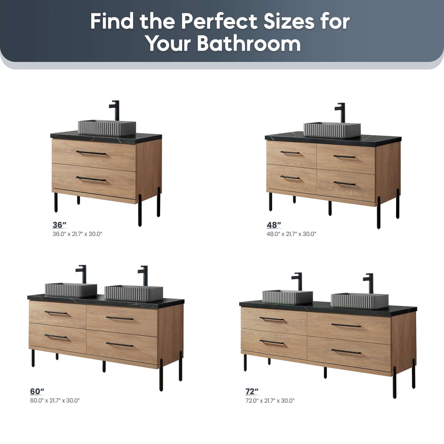 Vinnova, Trento 36A" Single Sink Bath Vanity in North American Oak with Black Sintered Stone Top with Concrete Sink and Mirror options