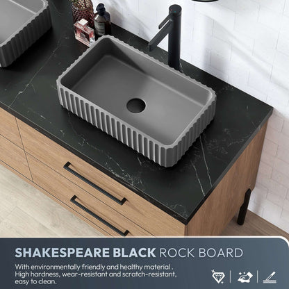 Vinnova, Trento 60A" Double Sink Bath Vanity in North American Oak with Black Sintered Stone Top with Concrete Sink