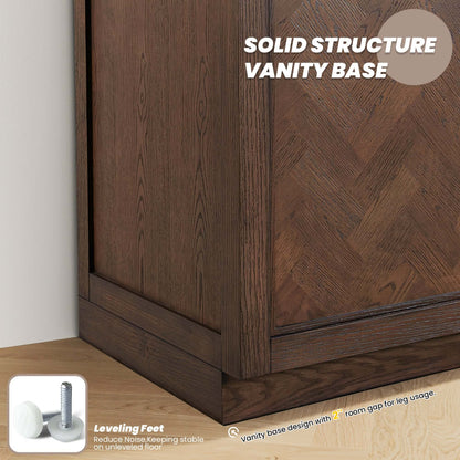 Vinnova, Jakarta 42" Freestanding Single Bath Vanity in Aged Dark Brown Oak with solid structure vanity base