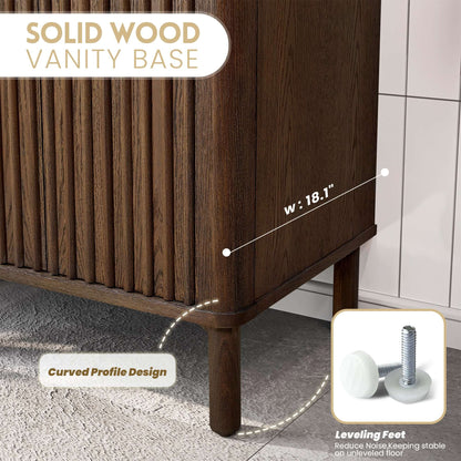 Solid wood base of Vinnova, Mumbai 24" Free-standing Single Bath Vanity in Aged Dark Brown Oak with leveling feet detail