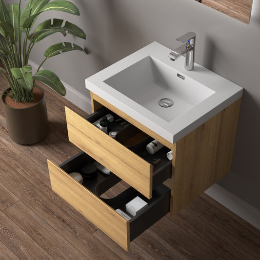 Tona Angela floating bathroom vanity Natural Oak front view