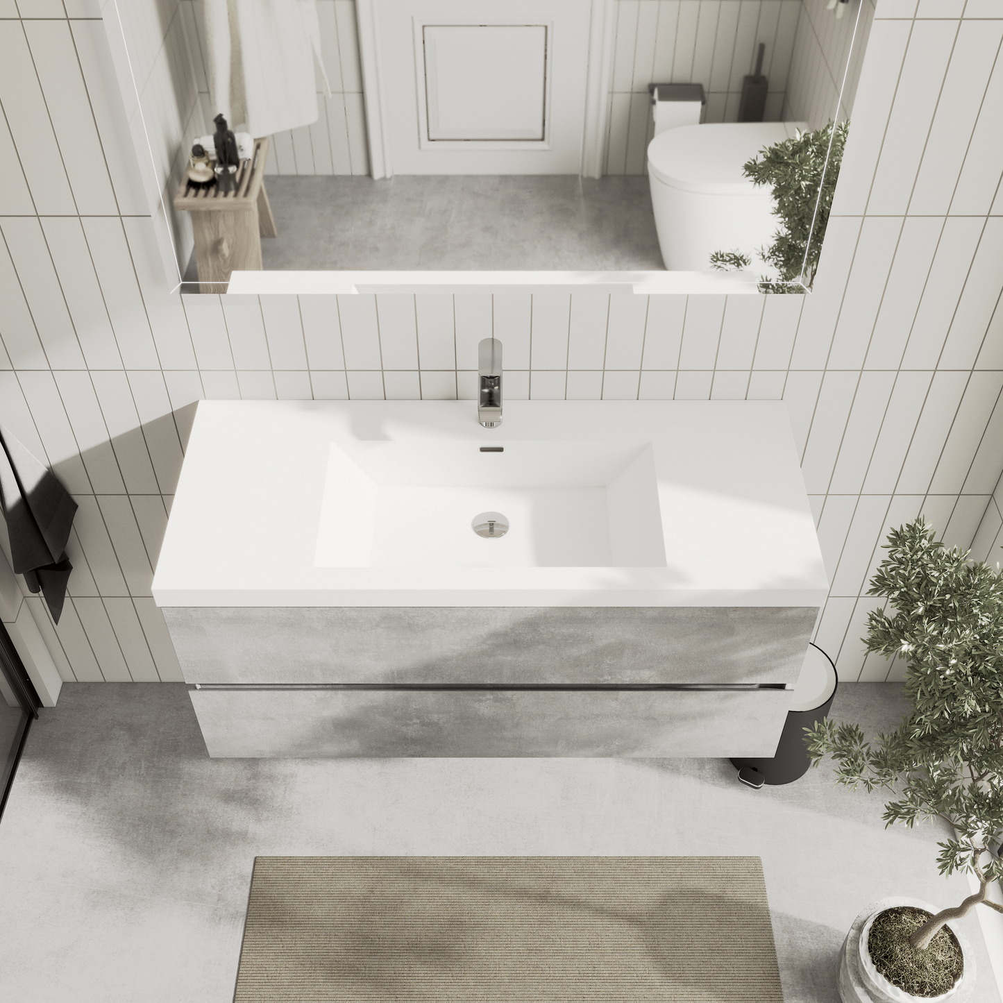Tona Edi 60-Inch Double Sink Floating Bathroom Vanity in Cement Grey