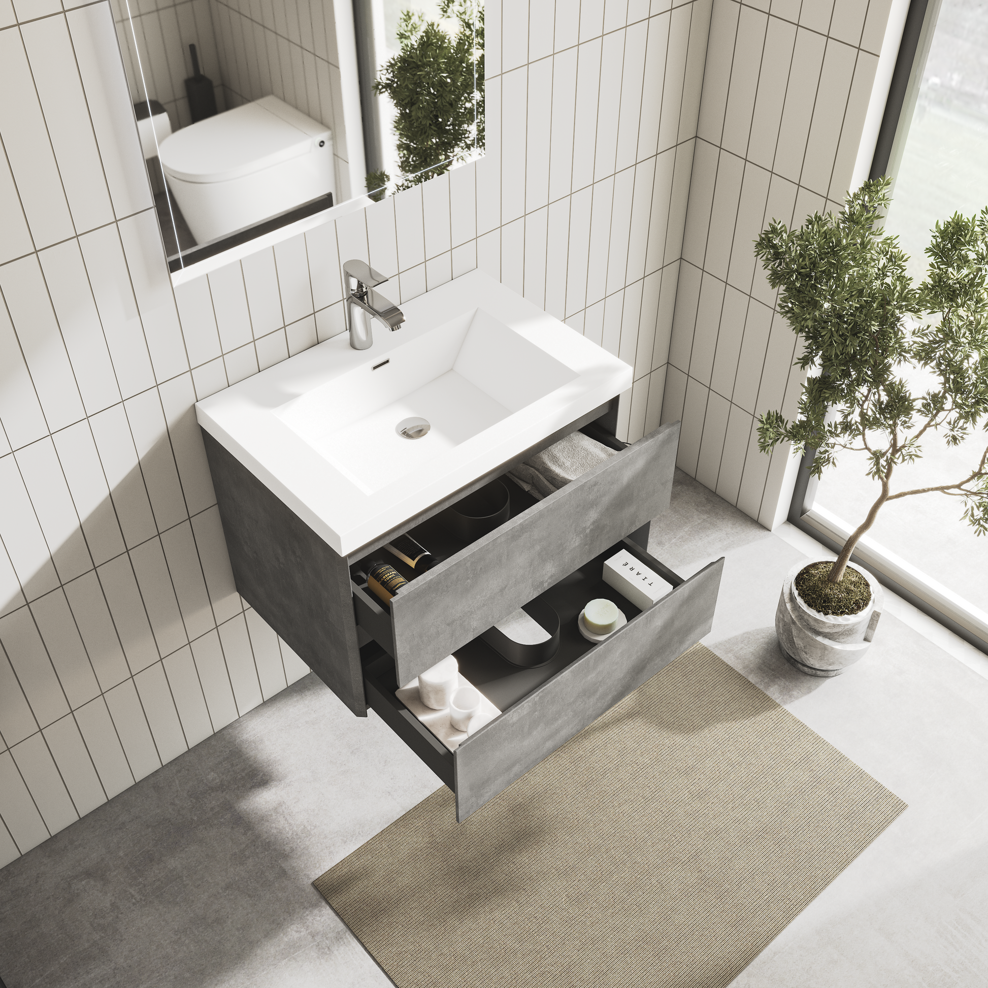 Tona Edi 60-Inch Double Sink Floating Bathroom Vanity in Cement Grey