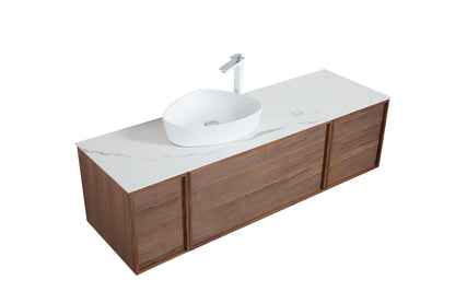 Tona Forest 65-Inch Floating Bathroom Vanity in Grey and Calacatta