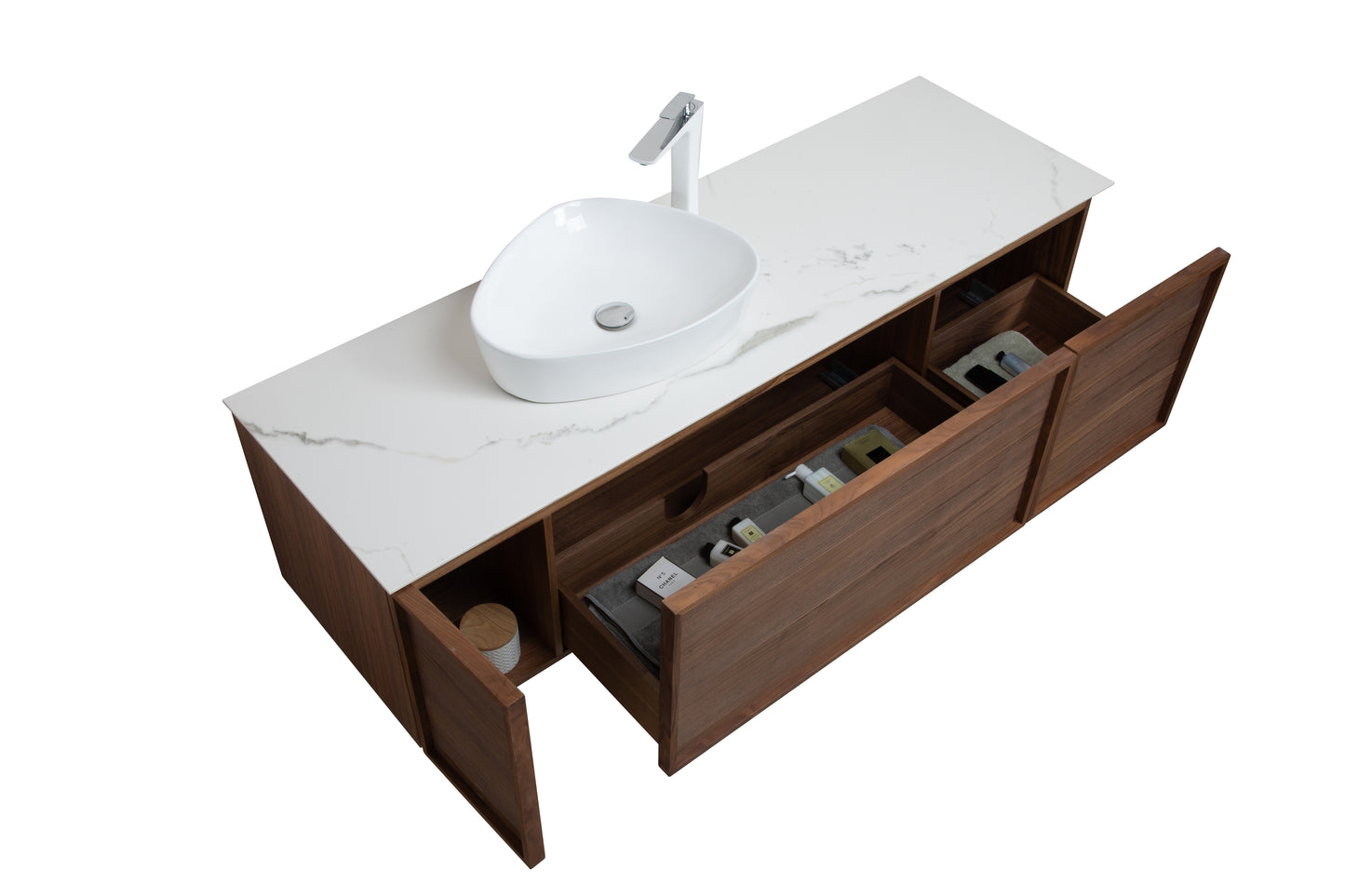 Tona Forest 65-Inch Floating Bathroom Vanity in Grey and Calacatta
