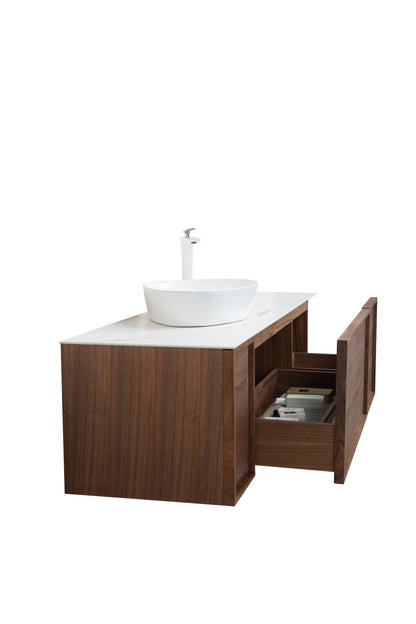 Tona Forest 65-Inch Floating Bathroom Vanity in Grey and Calacatta