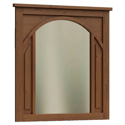 Trusty Wood Atlanta mirror rendered in Rustic Walnut finish, rendering, actual wood/finish may vary