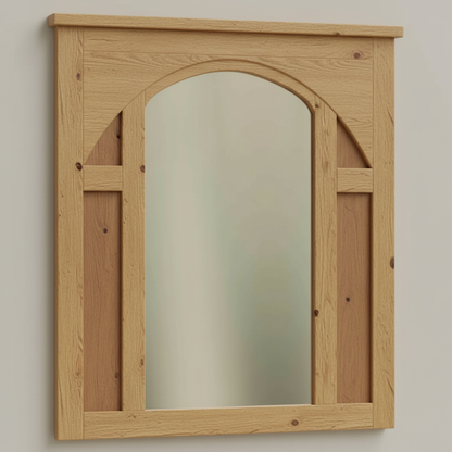 Trusty Wood Atlanta mirror rendered in Rustic White Oak finish, rendering, actual wood/finish may vary