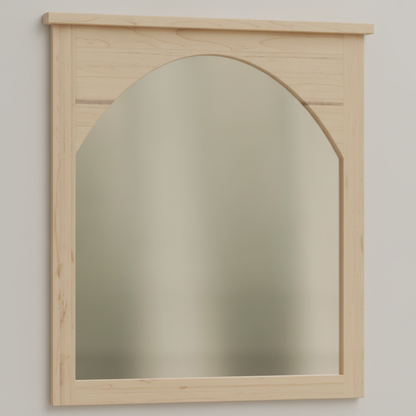 Trusty Wood Atlanta mirror rendered in Wormy Maple finish, rendering, actual wood/finish may vary