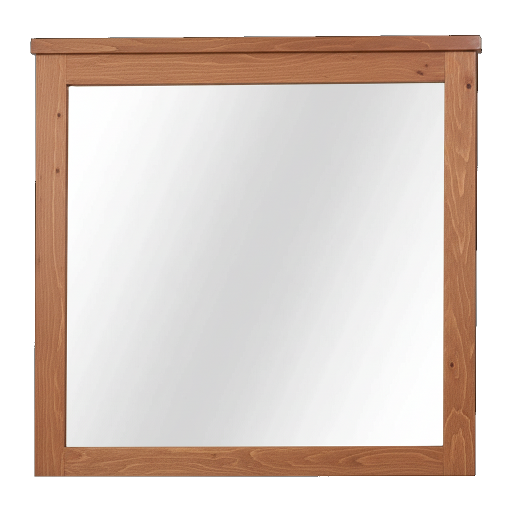 Trusty Wood Bolivar mirror rendered in Rustic Cherry finish, rendering, actual wood/finish may vary