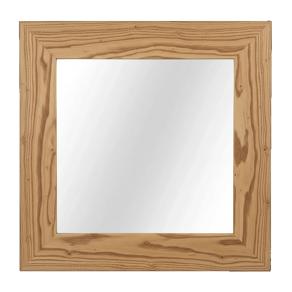 Trusty Wood Bolivar mirror rendered in Rustic Hickory finish, rendering, actual wood/finish may vary