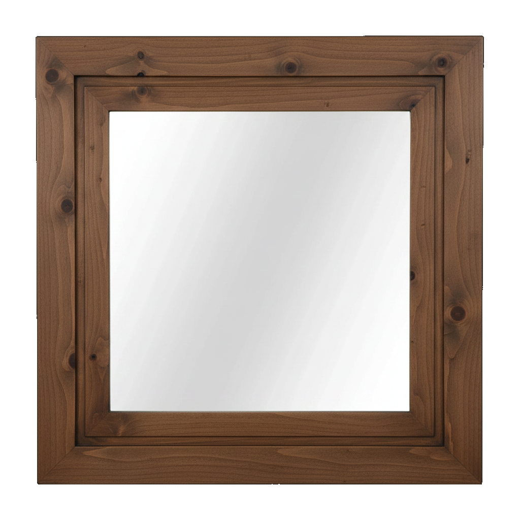 Trusty Wood Bolivar mirror rendered in Rustic Walnut finish, rendering, actual wood/finish may vary
