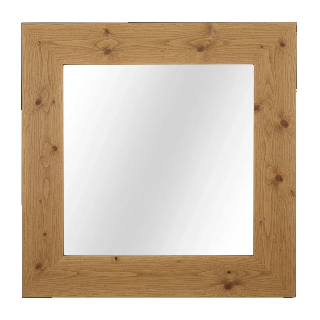 Trusty Wood Bolivar mirror rendered in Rustic White Oak finish, rendering, actual wood/finish may vary