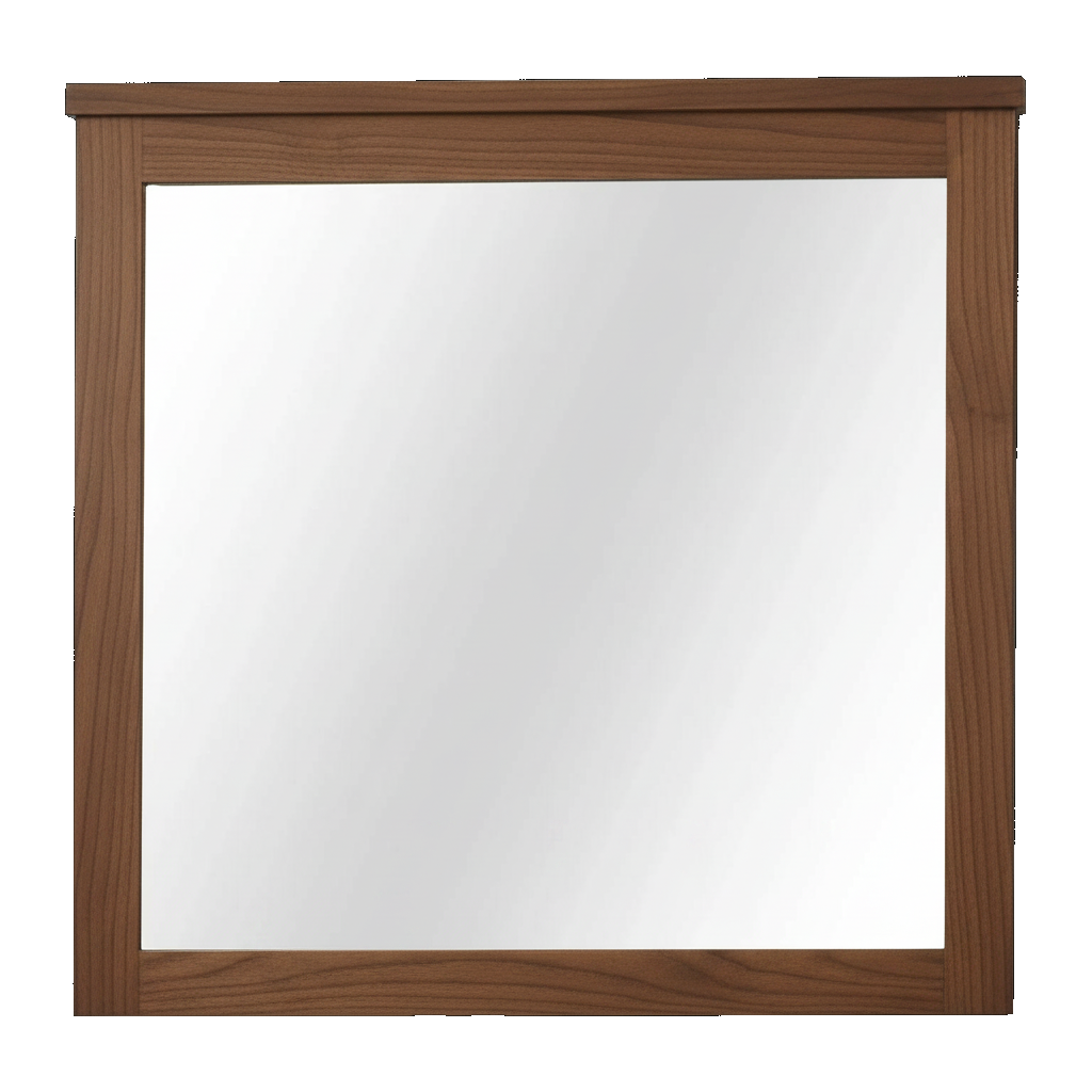 Trusty Wood Bolivar mirror rendered in Walnut finish, rendering, actual wood/finish may vary