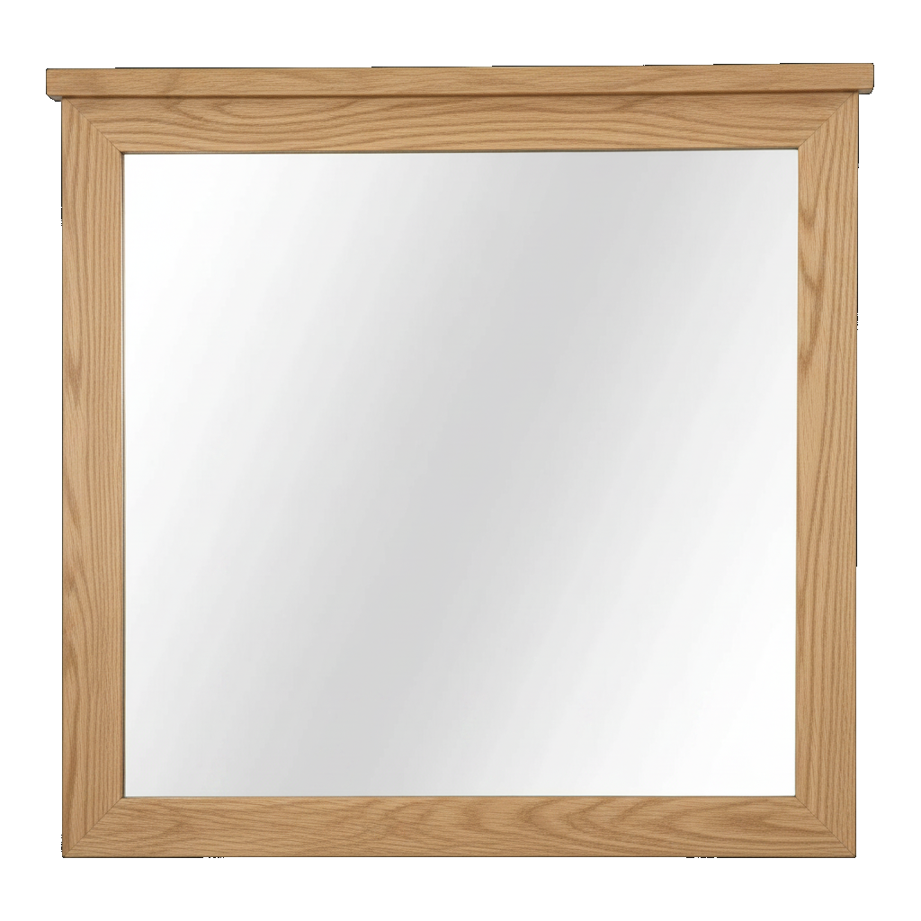 Trusty Wood Bolivar mirror rendered in White Oak finish, rendering, actual wood/finish may vary