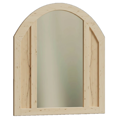 Trusty Wood Conway mirror rendered in Wormy Maple finish, rendering, actual wood/finish may vary